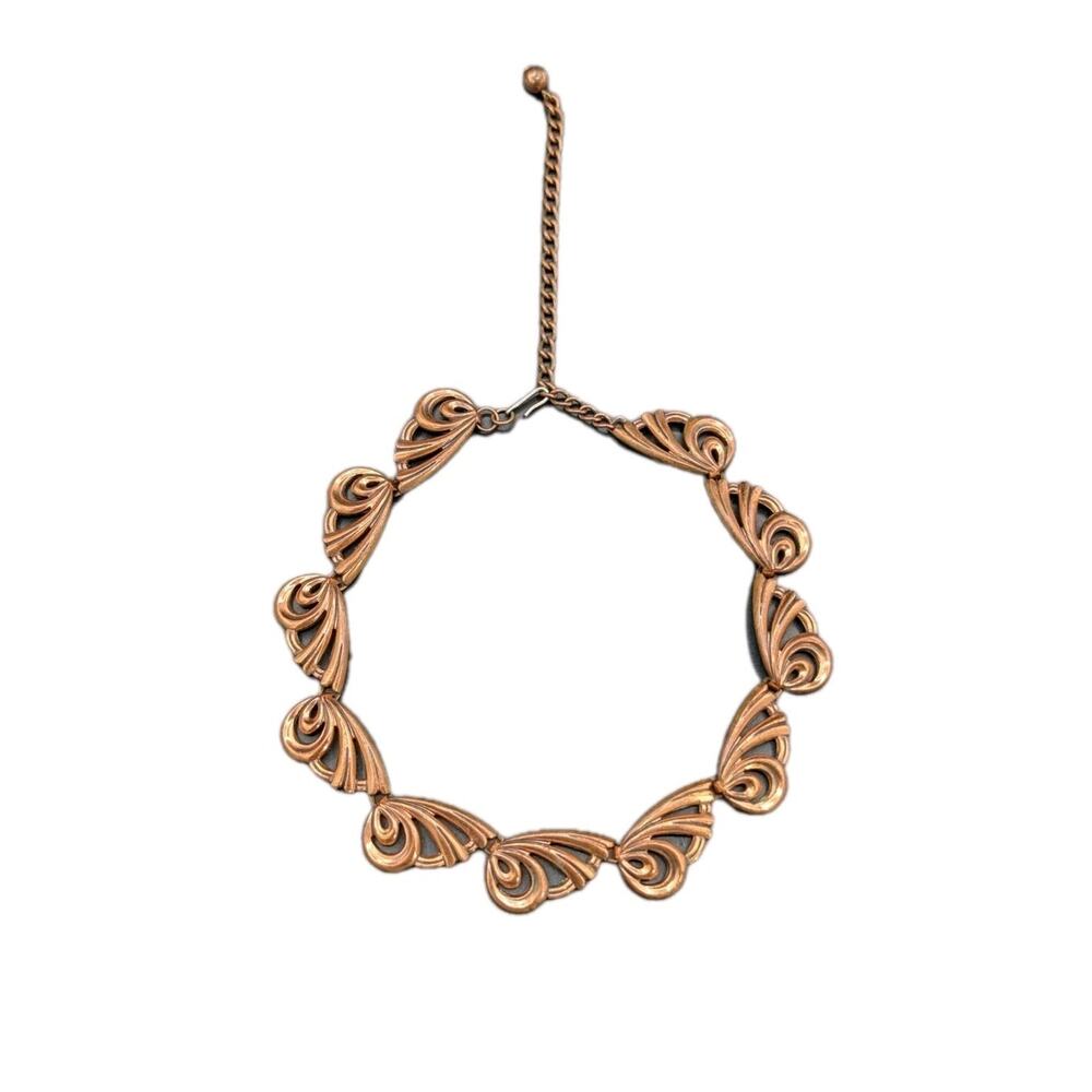 Vintage Copper Butterfly Wing Renoir Modernist Leaf Scallop Adjustable Necklace